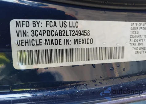 2020 Dodge Journey Se Value z USA, uszkodzony, nr VIN 3C4PDCAB2LT249458